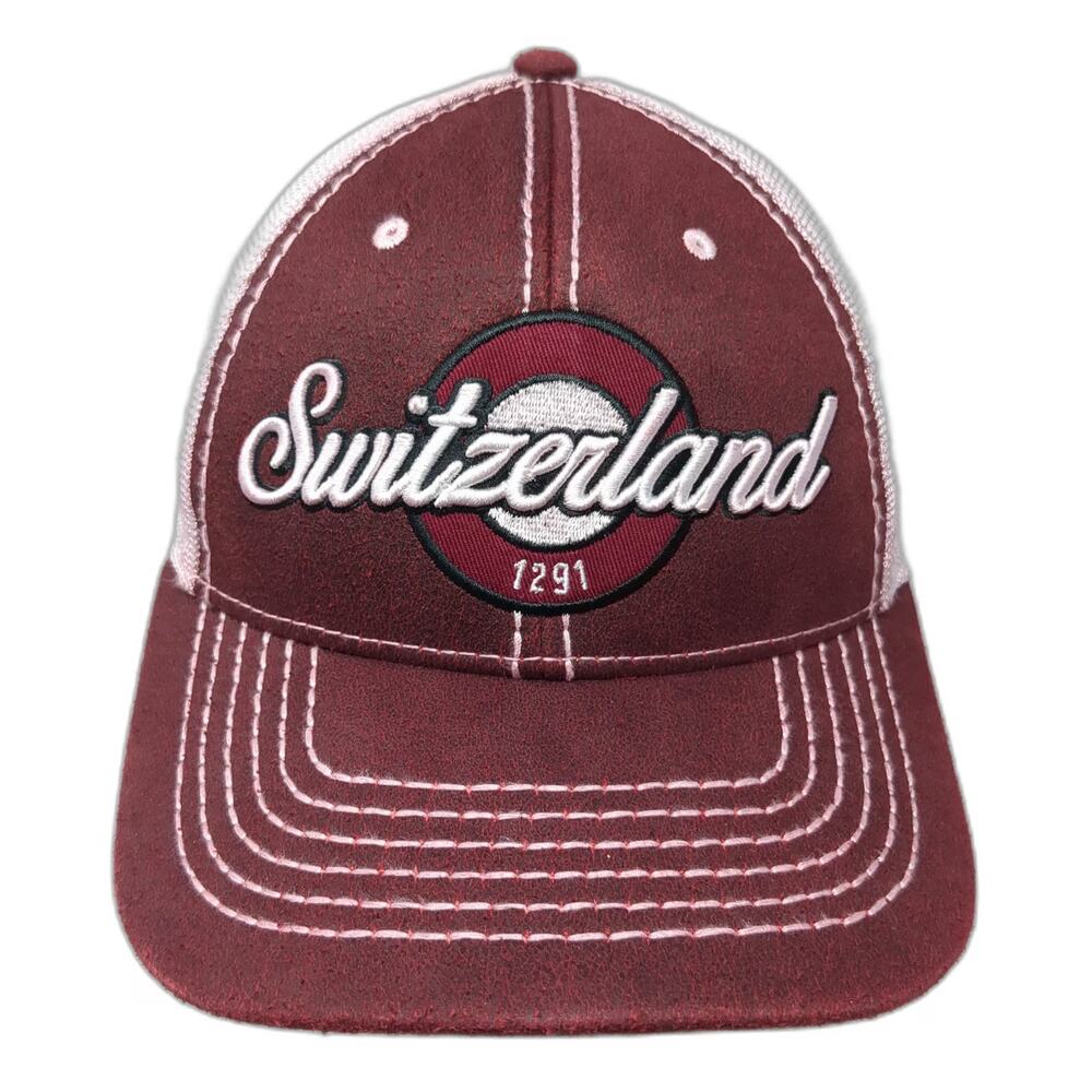 Essencial Caps Baseball Cap Red OSFM Switzerland 1291 Mesh Slideback White Hat